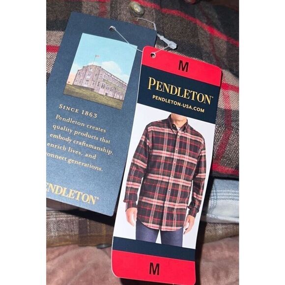 NWT PENDELTON Flannel Shirt Men’s Medium Plaid Button Down Mason Fit Brown Red - Picture 4 of 5